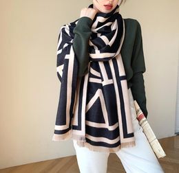 KOI LEAPING European and American style Winter new wild scarf female stripe cashmere doublesided warm shawl scarf9778257