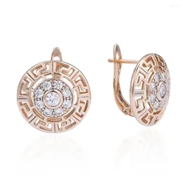 Stud Earrings Dckazz Round Zircon Earring Classic 585 Rose Gold Color Exquisite Hollow Line Drop For Woman Girl Engagement Jewelry