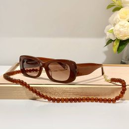 2024 New Square Eyewear Fashion Vintage Sunglasses with chain Women Brand Designer Retro Rectangle Sun Glasses Female Ins Popular Colorful