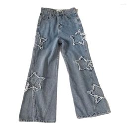 Women's Jeans Autumn High Waist Straight Leg Loose Fitting Denim Ins Fashion Korean WIth Star 2024 Spring