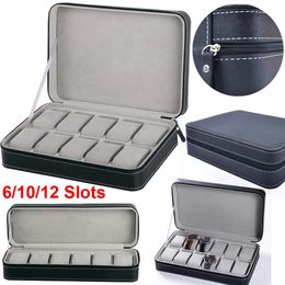 Rings 6/10/12 Slots Portable Leather Watch Box Your Watch Good Organiser Jewellery Storage Box Zipper Easy Carry Men Watch Box New