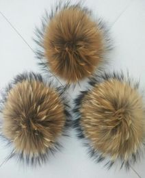 15cm Large Real Natural Raccoon Fur Pompom Ball W Button On Hat Bag Charm Key Chain Keyring DIY Accessories2323144