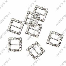 15mm 30pcs Square Rhinestone Buckle Invitation Ribbon Slider For Wedding Supply Silver Colour rhinestone bikini connectors215V