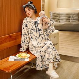 Women's Sleepwear Autumn Winter Coral Velvet Woman Nightdress Female Sweet Young Girl Nightgown Comfortable Causal Home Clothes M-4XL Pijama