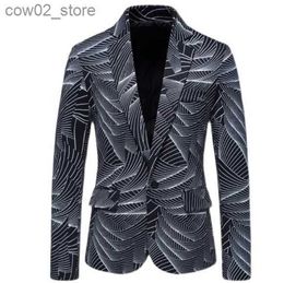 Men's Suits Blazers spring mens printing casual Fashion long sleeve Slim Fit blazer suit top jacket Single breasted coat Q230103