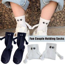 Women Socks 1 Pair Club Celebrity Fashion Funny Creative Magnetic Attraction Hands Black White Cartoon Eyes Couples Sox Women's