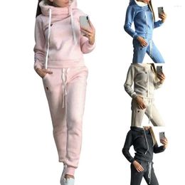 Women's Two Piece Pants Autumn Ladies Tracksuit Solid Color Hooded Sweatshits Outfits Women 2Pcs Jogging Suit Fleece Lined Hoodies Set