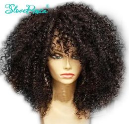 Glueless Brazilian Remy Human Hair Afro Kinky Curly Pre Plucked 44 Lace Closure Wig For Black Women 150 Full End Slove Rosa Y1908869425