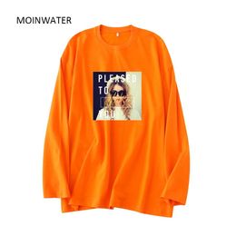 T-Shirt MOINWATER Lady New Orange Cotton Long Sleeve T shirts Women Yellow Black Casual Autumn Fashion Tees Tops MLT2153