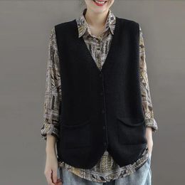 Vests Jacket Vest Loose Sweater Vest Women Autumn Winter Sleeveless Knitted Cardigan Vest Women Coat Short Chaleco Mujer