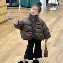 Down Coat Girl Top Autumn Winter Fashion Style Baby Warm Fleece Solid Short Leather Jacket Kids Long Sleeve Outerwear