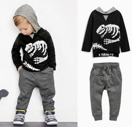 Sets Spring Autumn Boys Set Baby Kids Sets Dinosaur Skull Hooded Long Sleeve Tops Sweatshirt + Pants 2pcs Tracksuit Children Outfits 11