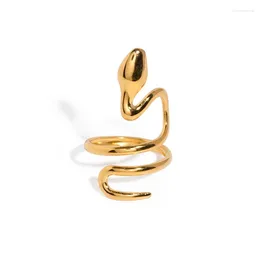 Cluster Rings ALLME Punk Metallic Long Twist Snake Adjustable Finger Ring For Women Man Unisex Titanium Steel 18K Gold PVD Plated Jewelry