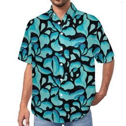 Men's Casual Shirts Blue Leaf Print Beach Shirt Abstract Leaves Summer Men Streetwear Blouses Short Sleeve Design Clothing Plus Size
