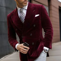 Men's Double Breasted Velvet Blazer for Dinner Italian Style Jacket Elegant Smoking Suit Coat For Wedding Prom Party 2024 240102