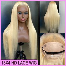 Malaysian Peruvian Indian Brazilian 613 Blond Silky Straight 13x4 HD Lace Frontal Wig 24 Inch 100% Raw Virgin Remy Human Hair