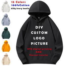 DIY Customise Your OWN Design Heavy 650g 100% Cotton Hoodies /Picture/Text Custom Autumn Winter Hooded Sweatshirt 240103