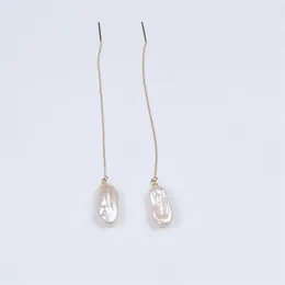 Dangle Earrings Fashion Women 9-10mm Handmade 925 Sliver Gold Plate OEM Biwa Stick Pearls