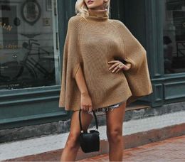 Women New Sweaters Solid Color Pullover Acrylic Winter Casual Knitted Turtleneck Poncho Cape 2019 Female Sweaters3422976