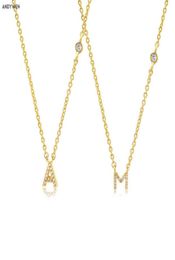 ANDYWEN 925 Sterling Silver Gold Small 26 Letters A Z Zircon CZ Pendant Monogram Necklace Me Initial Alphabet M A Jewelry 2201212372429