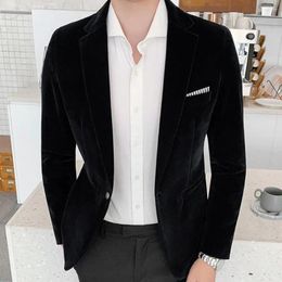 Men's Suits Spring Men Blazer Solid Colour Turndown Collar Suit Coat Long Sleeve Slim Fit Single Button Velvet Streetwear