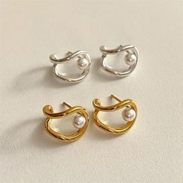 Stud Earrings 925 Silver Plated Elegant Pearl C Shape For Women Jewelry Gift Pendientes Brincos Eh686