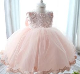 Dresses Newborn Baby Girls Tutu Dress Lace Net Yarn Pink Princess Dresses For Baby Big Bowknot Infant Party Clothes 3M6M12M 01Age K366