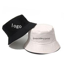 Cotton Double Sided Bucket Hat Custom Logo Embroidery Fisherman HaSt Sun Cap For Adult Women Men