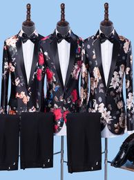 Men039s Rose Printing Wedding Suits England style Smart Casual Jacquard Suits Wedding Party Outfit Bar Singer Host Stage Costum4196191