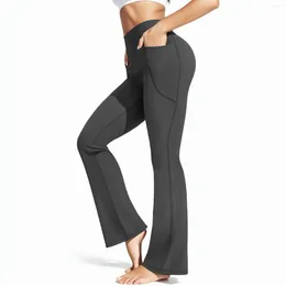 Women's Pants Women Casual Yoga Flare Pencil Pockets High Waist Slim Long Trousers Fashion Workout Bottoms Lady Home Gym Clothing