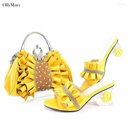 Dress Shoes Latest Style Fashion Square Heels And Bag Set For Woman 2024 Summer Gold Colour Stones To Match