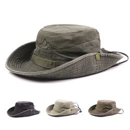 Men's Cap Summer Mesh Breathable Retro 100% Cotton Bucket Hat Panama Jungle Fishing Hats Novelty Dad's Beach Cap Bucket Hat 240102