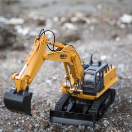 Car HN510 11 Channels RC Excavator& Digger Toy, Diecast Alloy Model, 680° Spins, 1:16 Scale Size, Sound& Lights, Xmas Kid Birthday Boy