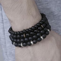 Strand Trendy Natural Map Stone Lava Volcanic Men's Bracelet Imitation Obsidian Yoga Energy High Quality Christmas Gift