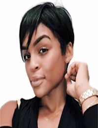 Brazilian Remy Pixie cut short human hair wigs for black women bob full Machine made lace front wig with Bangs5731411