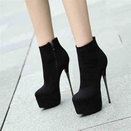 Boots spring autumn Waterproof Short Round Toe Thick Bottom stilettos high heels 15cm Fashion Female 220906