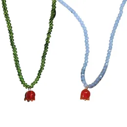 Pendant Necklaces Candy-Colored Tulips Beaded Necklace Bohemian Coloured Flower For Girls