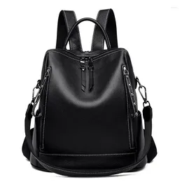 School Bags Fashion Women Backpack Real Cow Leather Youth Backpacks For Teenage Girls Female Crossbody Shoulder Bag Travel Bagpack