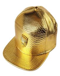 FashionNew Luxury Mens Hip Hop Golden Rhinestone Lion Head Logo Baseball Caps PU Leather Casual Unisex sun Hats GoldBlack Snapba9287466