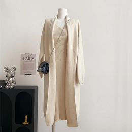 Autumn Knitting Dress Cardigan Long Coat Solid 2 Pieces Sets For Women Winter Tank Wool Suits 240103