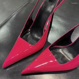 Dress Shoes Sexy Pointy Toe Slingback Women Pumps Fuchsia Patent Leather Cutouts Hollow Stiletto Heels Club Party Evening