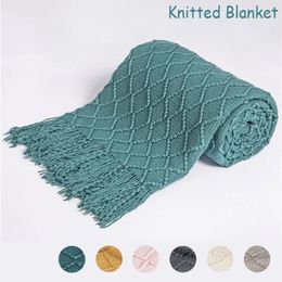 Blanket with Tassels Warm Knitted Blankets on Beds Solid Color for Baby Soft Sofa Throw Blanket Travel TV Nap Blankets 127x152 240103