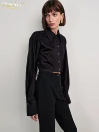 Women's Blouses Clacive Bodycon Black Cotton Shirts 2024 Elegant Lapel Long Sleeve Casual Classic Solid Crop Top Female Clothing