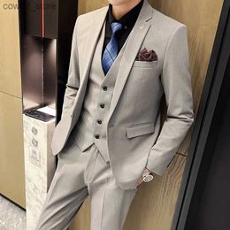 Men's Suits Blazers 2023Fine quality men's (suit + vest + trousers) fashion business casual slim groom groomsmen wedding three pieces set dress Q230103