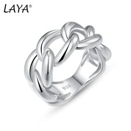 LAYA 100% 925 Sterling Silver Cuban Chain Link Rings For Men Women Unique Design Plain Silver Original Modern Jewellery Trend 240103