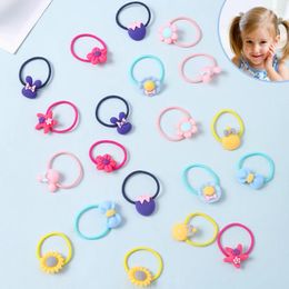 Hair Accessories 20pcs/set Cartoon Resin Children Series Ponytail Elastic Bands Fashion Girls Flower Head HeadWear