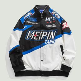 Streetwear Motorcycle Baseball Jackets Mens Vintage Letter Embroidery Patchwork Coats Hip Hop Casual Loose Varsity Jacket Unisex 240103