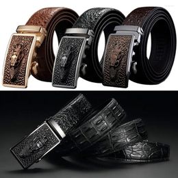 Belts Luxury Design Genuine Leather Belt Fashion Casual Vintage Crocodile Pattern Waist Band Automatic Buckle Waistband