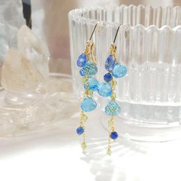 Dangle Earrings Lii Ji Kyanite Peridot With Blue Crystal 14K Gold Filled Natural Stone Handmade Jewellery