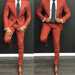 Men's Suits Blazers 2023 Latest Coat Pant Designs Orange Men Suits Casual Slim Fit 2 Piece Tuxedo Tailor Groom Prom Party Blazer Set Masculino Q230103